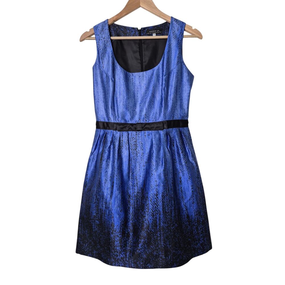 Andrew Gn Dress Sz 8 Silk France Blue Black Mini Cocktail Holiday Wedding Luxury